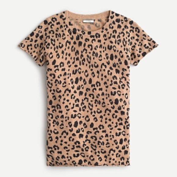NWT J.Crew S 100% Cashmere Sweater Animal Leopard Print Short Sleeves - Picture 2 of 11
